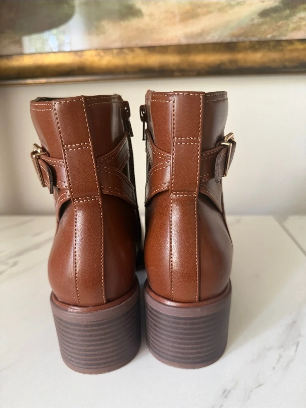 Kelly & Katie Women's Brown Leather Ankle Boots with Buckle - Size 8 W